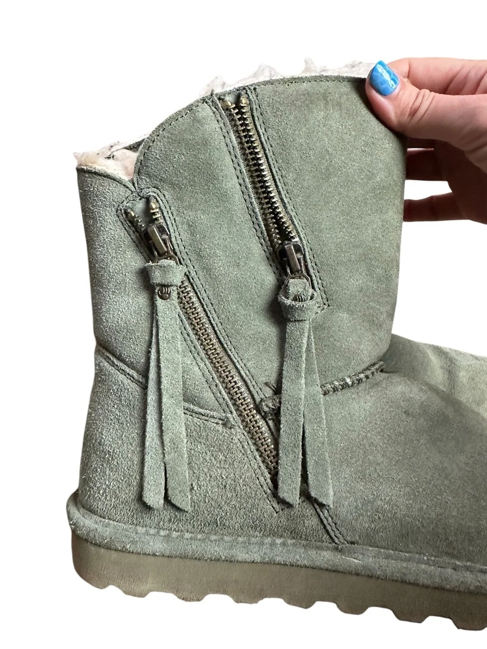 Bearpaw Women’s Mimi Shearling Winter Boots - Sage Green Suede Size 7